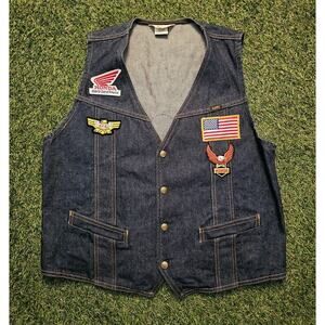 Vintage HONDA Gold Wing Denim Lee Vest Mens Large Riders Club Snap Patch